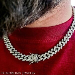 Block Link Simulated Diamond Cuban Link Necklace